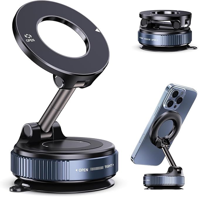 Vacuum Car Phone Holder Mount – Strong Suction Dashboard & Windshield Mobile Bracket | 360° Rotation Universal Smartphone Holder for Cars