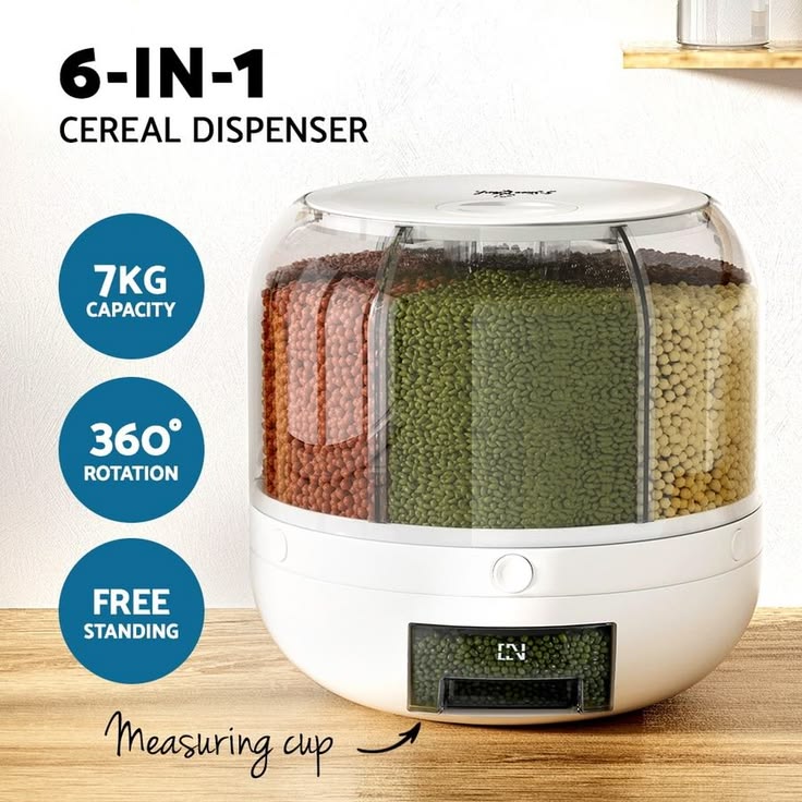 Rotating Rice Storage Barrel – 360° Grain Dispenser Container | Airtight Multi-Grid Rice Organizer for Kitchen Storage & Food Preservation