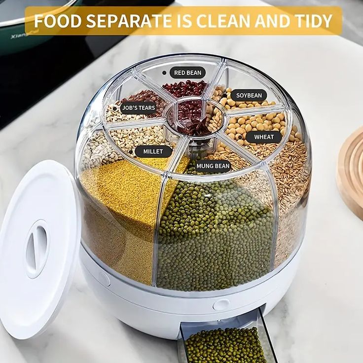 Rotating Rice Storage Barrel – 360° Grain Dispenser Container | Airtight Multi-Grid Rice Organizer for Kitchen Storage & Food Preservation