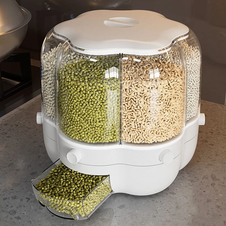 Rotating Rice Storage Barrel – 360° Grain Dispenser Container | Airtight Multi-Grid Rice Organizer for Kitchen Storage & Food Preservation