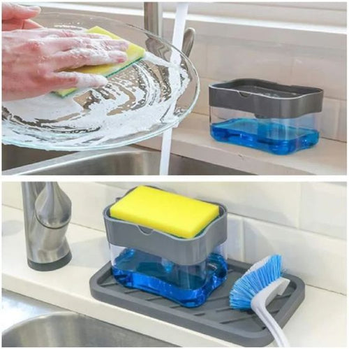 2-in-1 Soap Dispenser Pump & Sponge Holder – Kitchen Dishwashing Organizer with Built-In Soap Pump