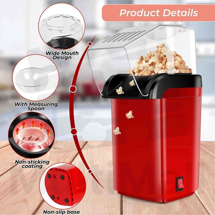 Electric Popcorn Maker Machine – Hot Air Popcorn Popper | Oil-Free Healthy Snack Maker