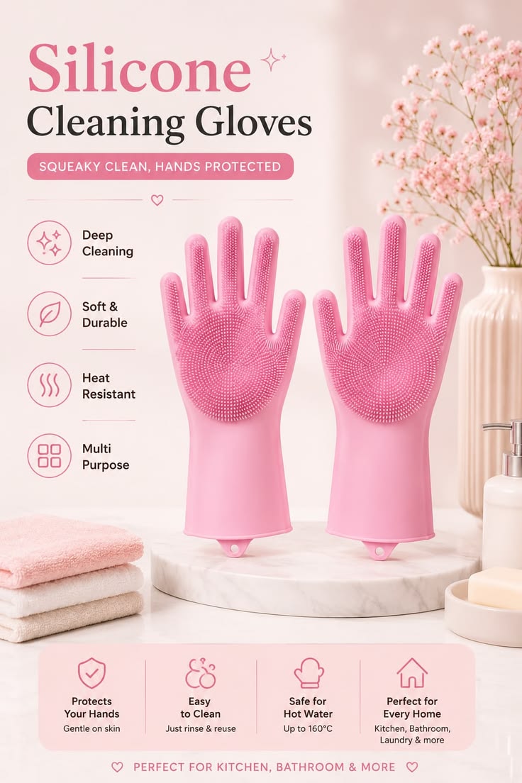 Silicone Washing Gloves – 2-in-1 Cleaning & Scrubbing Gloves | Heat Resistant & Waterproof Kitchen Cleaning Gloves