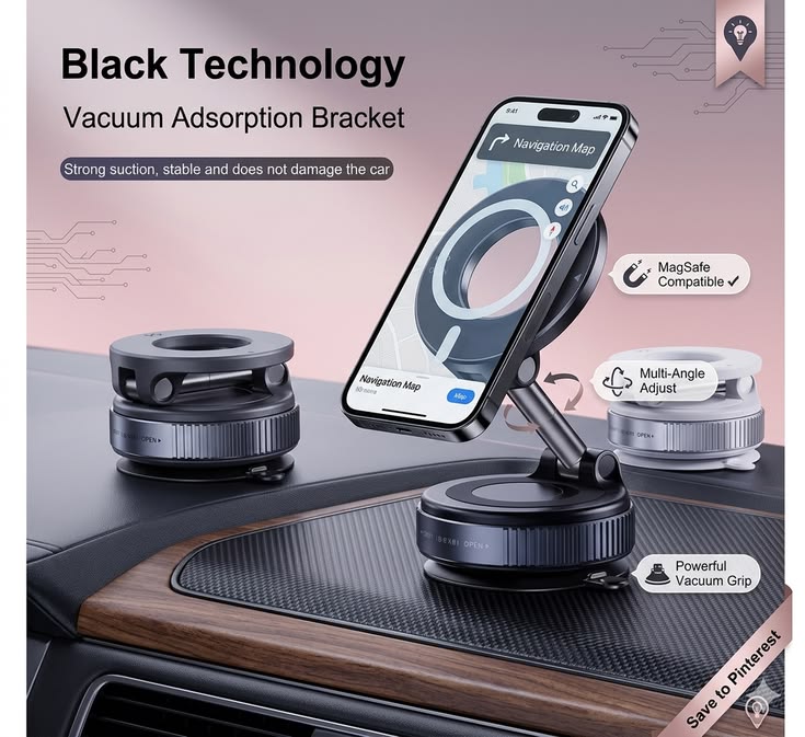 Vacuum Car Phone Holder Mount – Strong Suction Dashboard & Windshield Mobile Bracket | 360° Rotation Universal Smartphone Holder for Cars