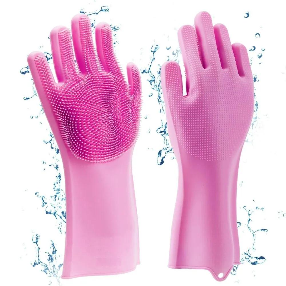 Silicone Washing Gloves – 2-in-1 Cleaning & Scrubbing Gloves | Heat Resistant & Waterproof Kitchen Cleaning Gloves