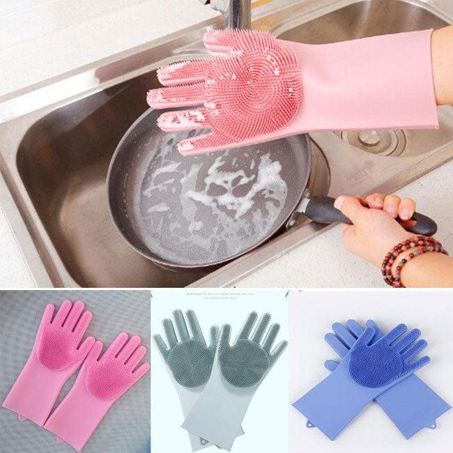 Silicone Washing Gloves – 2-in-1 Cleaning & Scrubbing Gloves | Heat Resistant & Waterproof Kitchen Cleaning Gloves