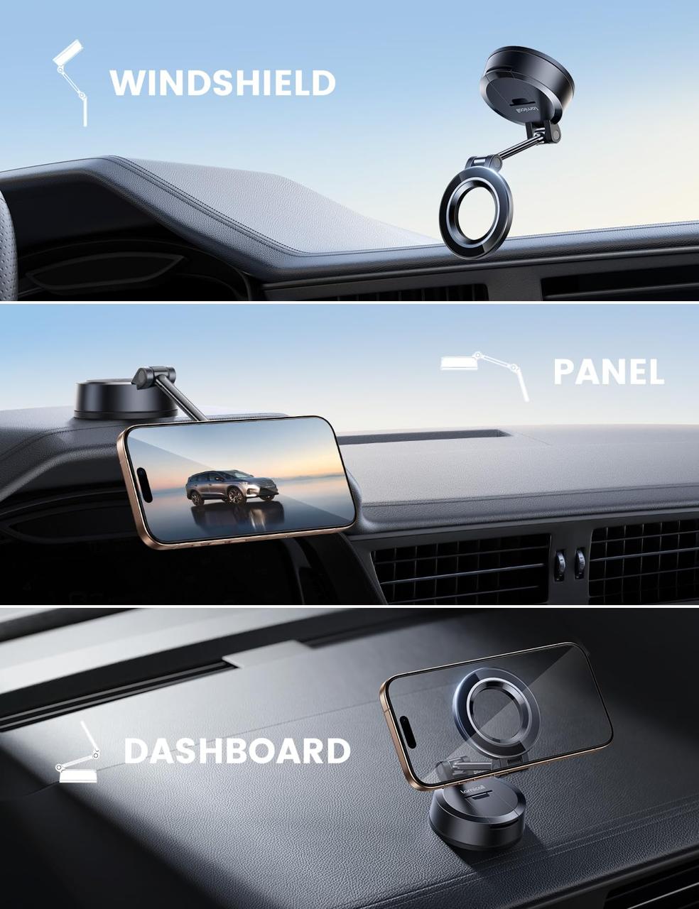 Vacuum Car Phone Holder Mount – Strong Suction Dashboard & Windshield Mobile Bracket | 360° Rotation Universal Smartphone Holder for Cars