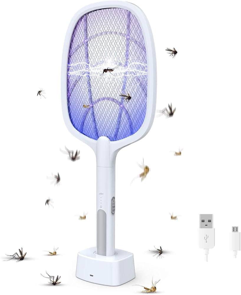 Electric Mosquito Racket – Rechargeable 3-Layer Bug Zapper Bat | High-Voltage Insect Killer for Home, Outdoor & Camping Use