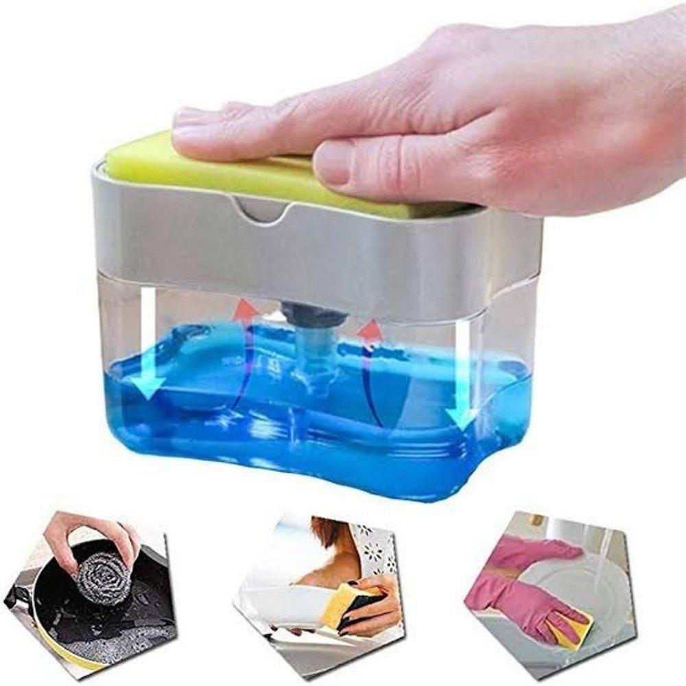 2-in-1 Soap Dispenser Pump & Sponge Holder – Kitchen Dishwashing Organizer with Built-In Soap Pump