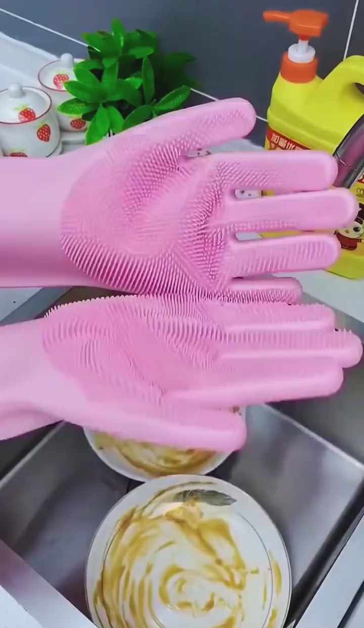 Silicone Washing Gloves – 2-in-1 Cleaning & Scrubbing Gloves | Heat Resistant & Waterproof Kitchen Cleaning Gloves