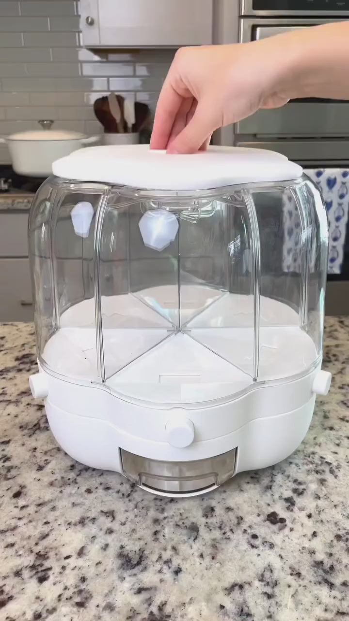 Rotating Rice Storage Barrel – 360° Grain Dispenser Container | Airtight Multi-Grid Rice Organizer for Kitchen Storage & Food Preservation